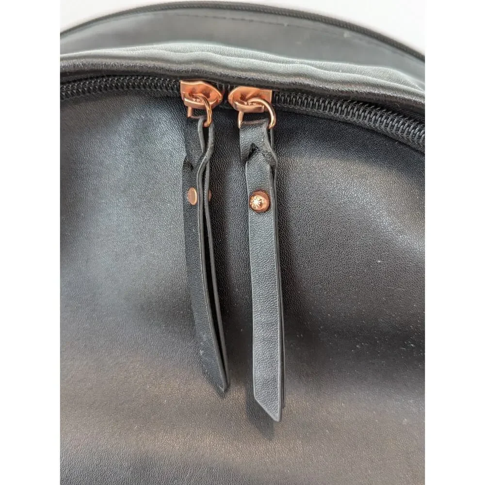 Skip Hop Greenwich Diaper Backpack Black Vegan Leather Rose Gold Hardware